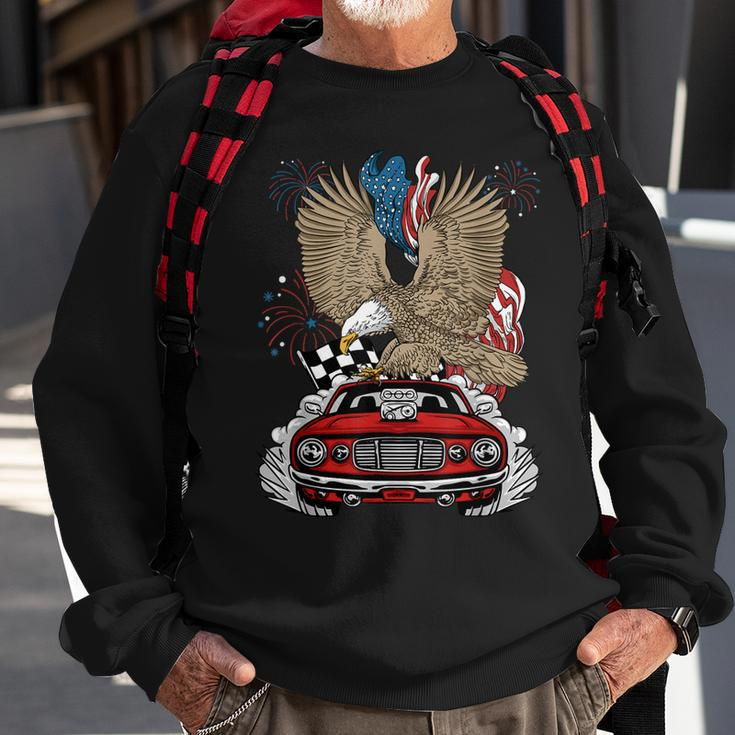 Auto Racing 4Th Of July Eagle Usa Flag Dragster Race Sweatshirt Gifts for Old Men