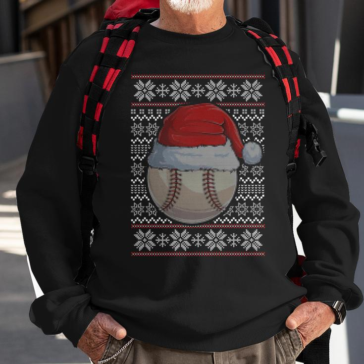 Baseball Ugly Christmas Sweater Santa Hat Sport Fan Xmas Sweatshirt Gifts for Old Men
