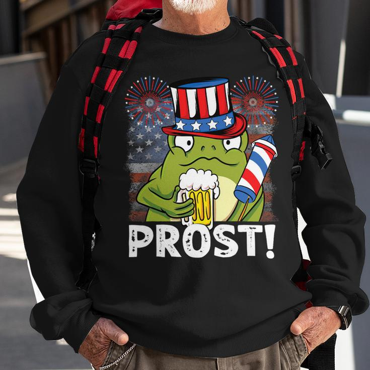 Beer Funny 4Th Of July Us Flag Prost Frog With Beer Sweatshirt Gifts for Old Men