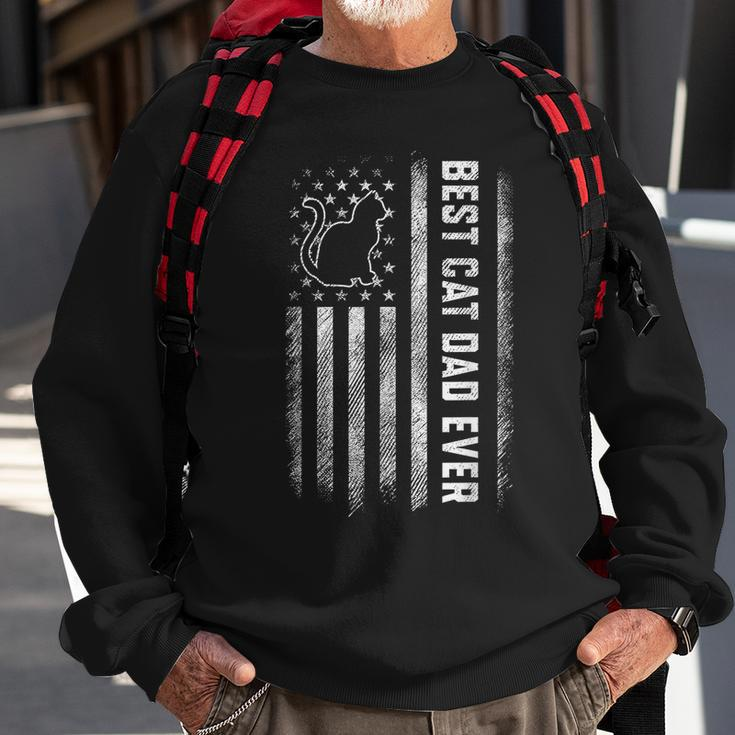 Best Cat Dad Ever American Flag Daddy Fathers Day Vintage Sweatshirt Gifts for Old Men