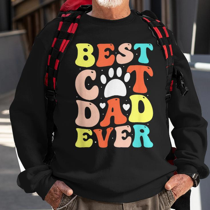 Best Cat Dad Ever Happy Father Day 2023 Retro Groovy Cat Paw Sweatshirt Gifts for Old Men
