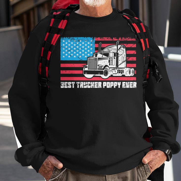 Best Trucker Poppy Ever American Flag Truck Driver Dad Pride Sweatshirt Gifts for Old Men