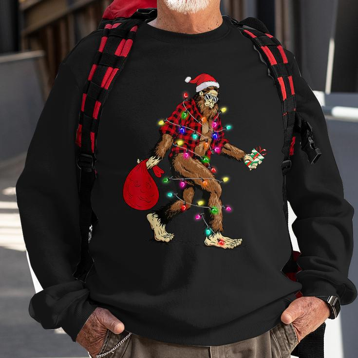 Bigfoot Carrying Christmas Tree Sasquatch Pajama Sweatshirt Gifts for Old Men