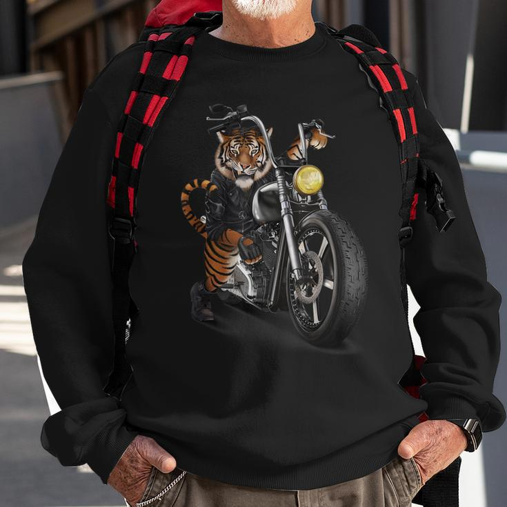 Biker Tiger Riding Chopper Motorcycle Sweatshirt Gifts for Old Men