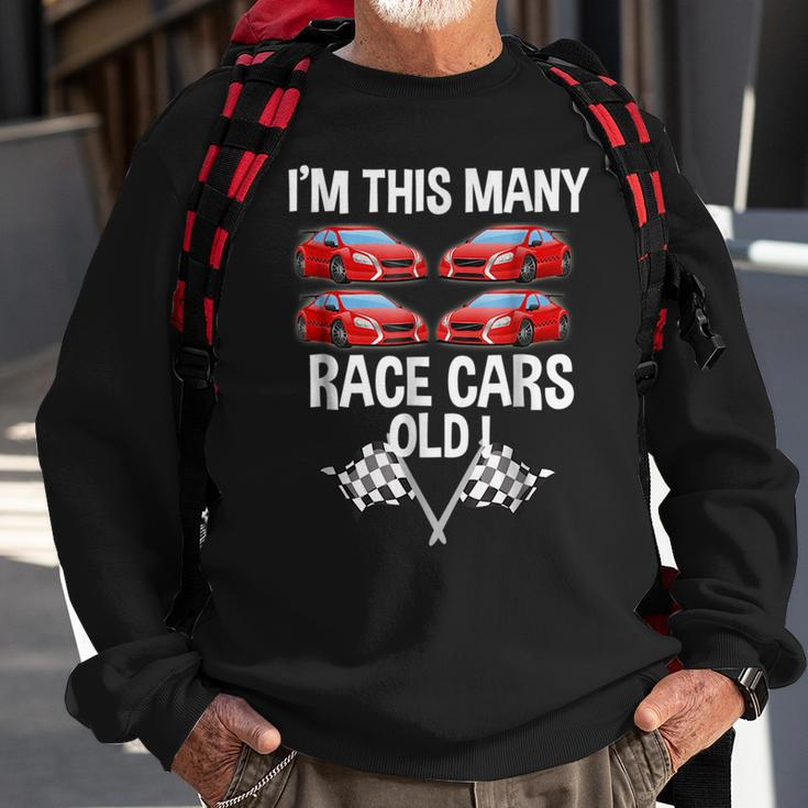 Birthday For Boys 4 Im This Many Race Cars Old Cars Funny Gifts Sweatshirt Gifts for Old Men