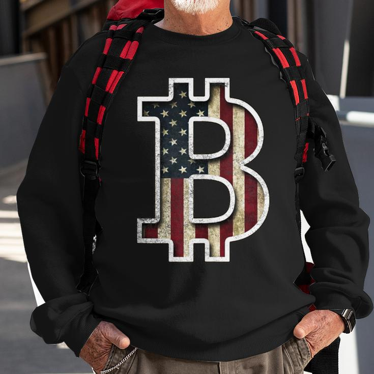 Bitcoin American Flag Cryptocurrency Patriotic Investor Sweatshirt Gifts for Old Men