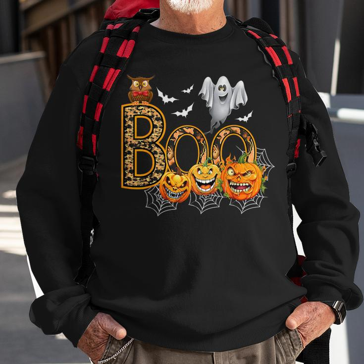 Boo Creepy Owl Pumpkin Ghost Halloween Costume Sweatshirt Gifts for Old Men