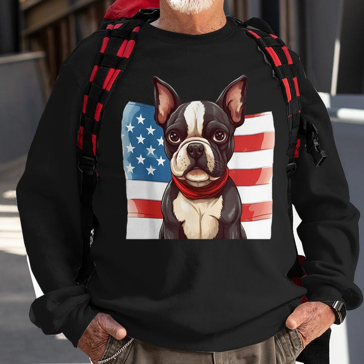 Boston Terrier Dog Patriotic Puppy American Flag 4Th Of July Sweatshirt Gifts for Old Men