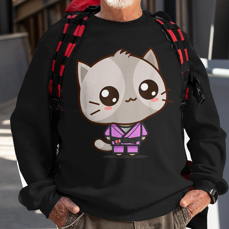 Brazilian Jiu Jitsu Black Belt Combat Sport Cute Kawaii Cat Sweatshirt Gifts for Old Men