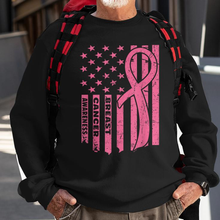 Breast Cancer Awareness Flag Usa Breast Cancer Warrior Sweatshirt Gifts for Old Men