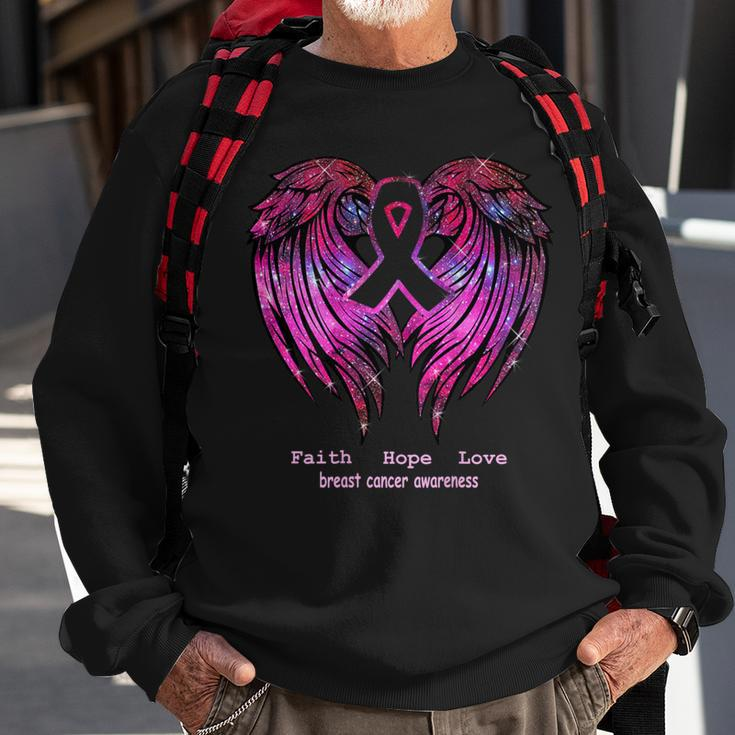 Breast Cancer Faith Hope Love Wings Awareness Back Sweatshirt Gifts for Old Men