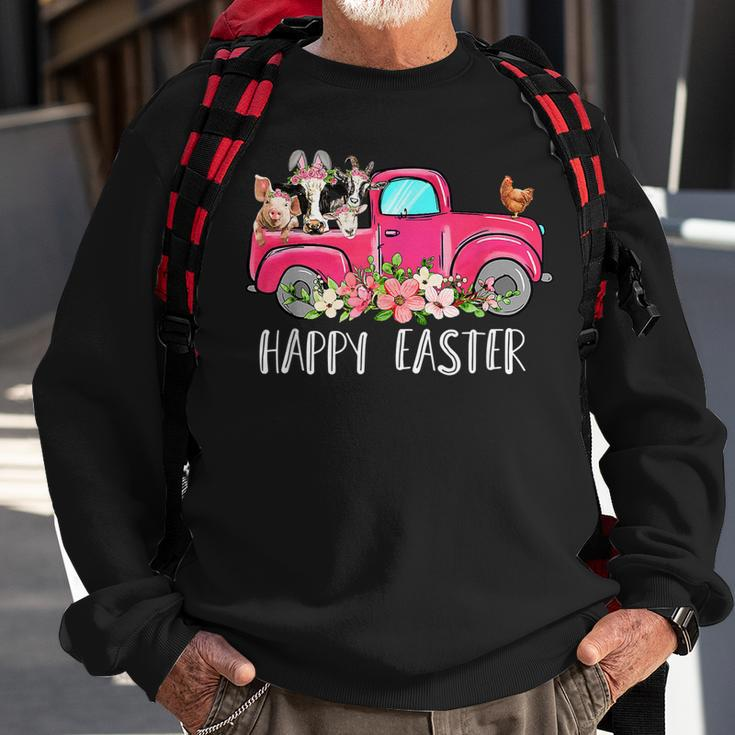 Bunny Cow Truck Animal Farming Lover Farmer Happy Easter Day Sweatshirt Gifts for Old Men