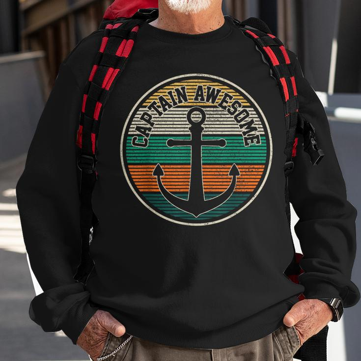Captain Awesome - Vintage Anchor Funny Sailing Boating Gift Sweatshirt Gifts for Old Men