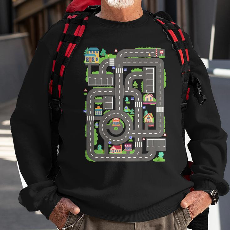 Car Road On Dad Back Fathers Day Play With Son Sweatshirt Gifts for Old Men