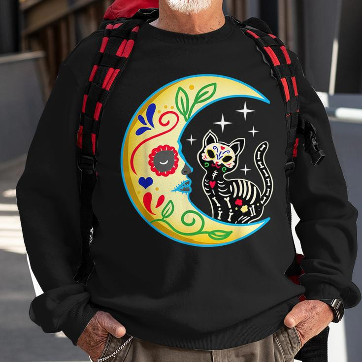 Cat & Moon Sugar Skull Dia De Los Muertos Day Of The Dead Sweatshirt Gifts for Old Men