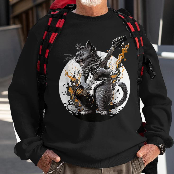 Cat Playing Guitar | Rock Cat | Heavy Metal Cat | Music Cat Sweatshirt Gifts for Old Men