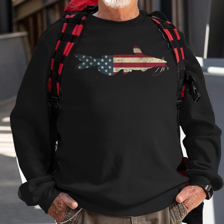 Catfish American Flag Catfishing Patriotic Fisherman Sweatshirt Gifts for Old Men