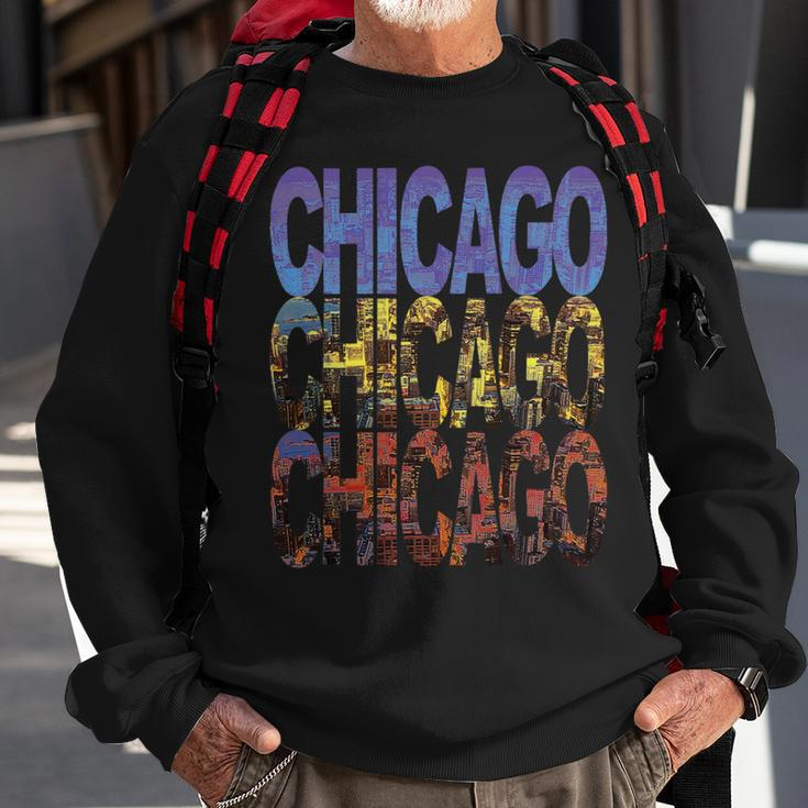 Chicago City Flag Downtown Skyline Chicago 2 Sweatshirt Gifts for Old Men
