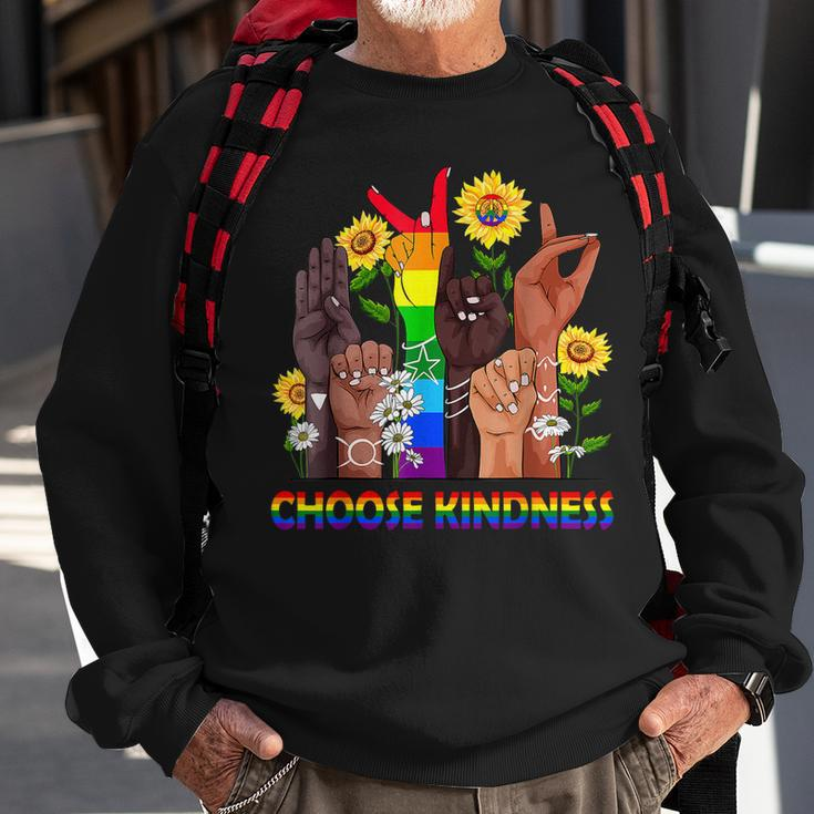 Choose Kindness Sign Language Hand Lgbtq Gay Les Pride Asl Sweatshirt Gifts for Old Men