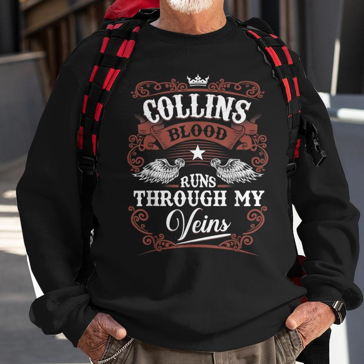 Collins Blood Runs Through My Veins Family Name Vintage Sweatshirt Gifts for Old Men