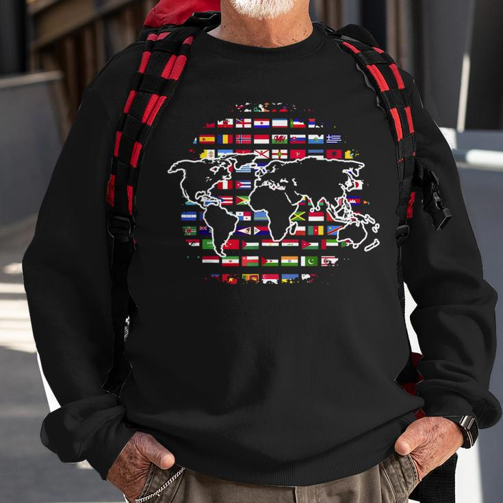 Country Flags World Map Traveling International World Flags Sweatshirt Gifts for Old Men
