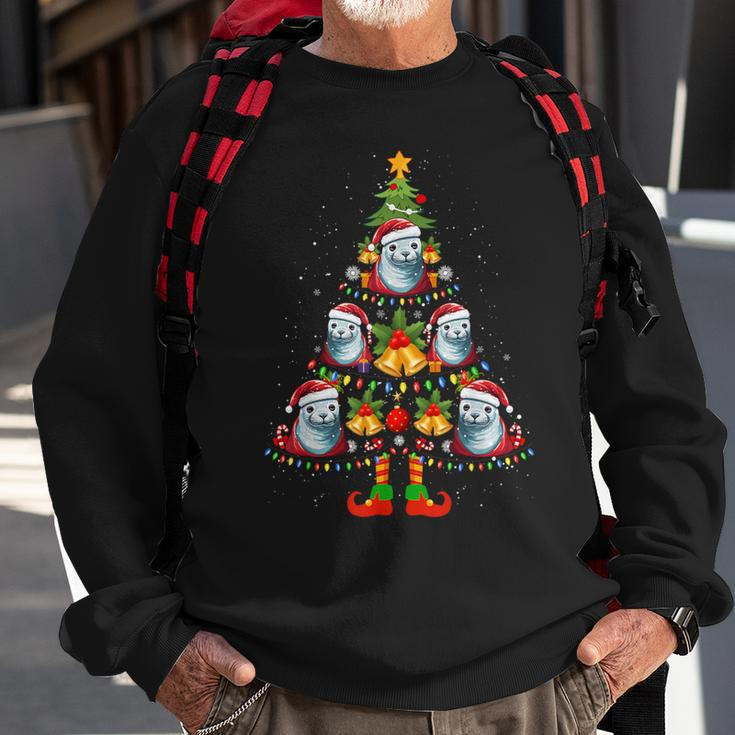 Crabeater Seal Santa Hat Christmas Tree Light Xmas Pajama Sweatshirt Gifts for Old Men