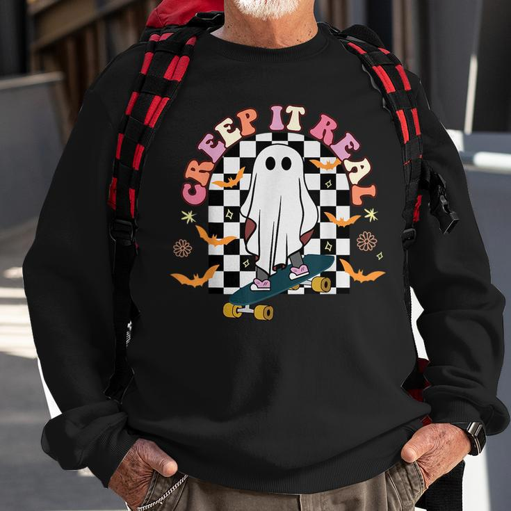 Creep It Real Skateboarder Ghost Vintage Retro Halloween IT Funny Gifts Sweatshirt Gifts for Old Men