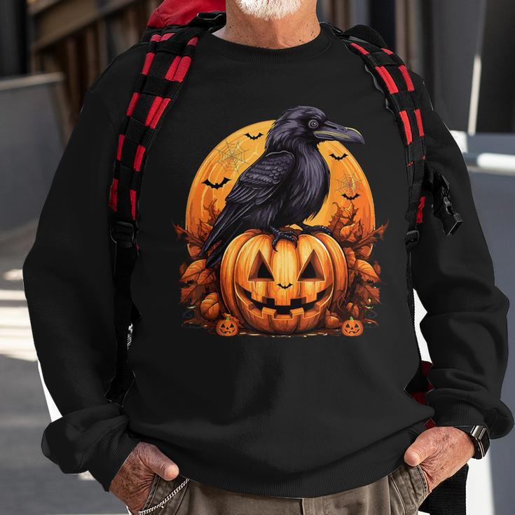Crow Bird On Pumpkin Crow And Jack O Lantern Halloween Party Sweatshirt Gifts for Old Men