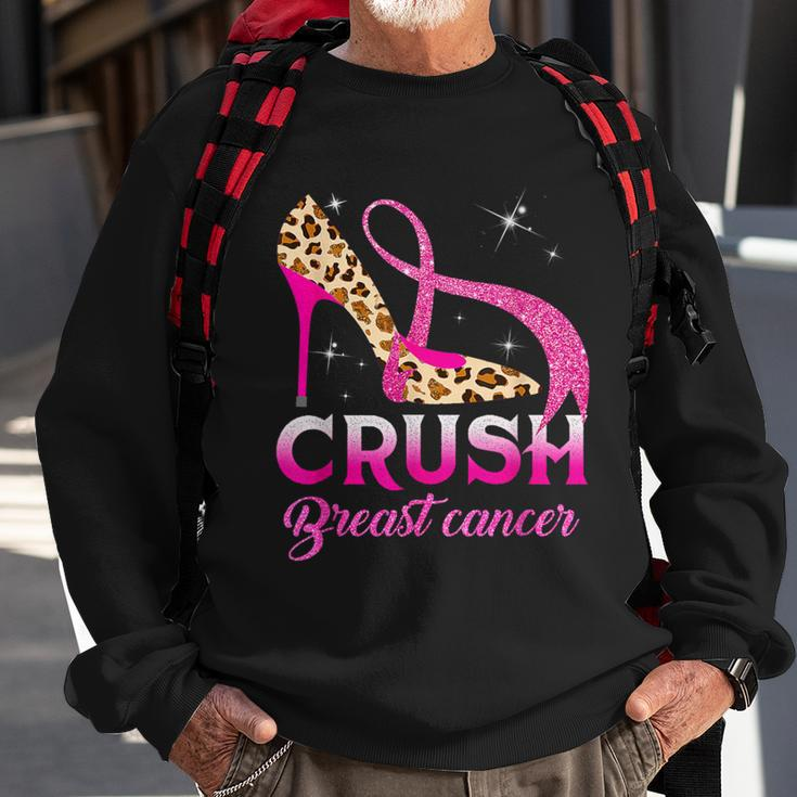 Crush Breast Cancer Awareness High Heel Leopard Pink Ribbon Sweatshirt Gifts for Old Men