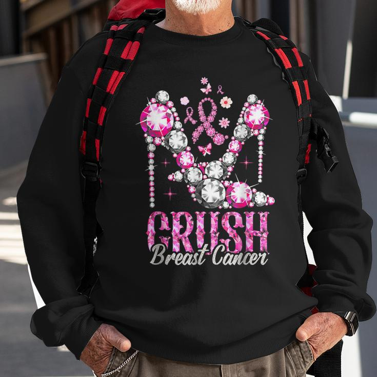 Crush Breast Cancer Pink Bling High Heels Ribbon Sweatshirt Gifts for Old Men