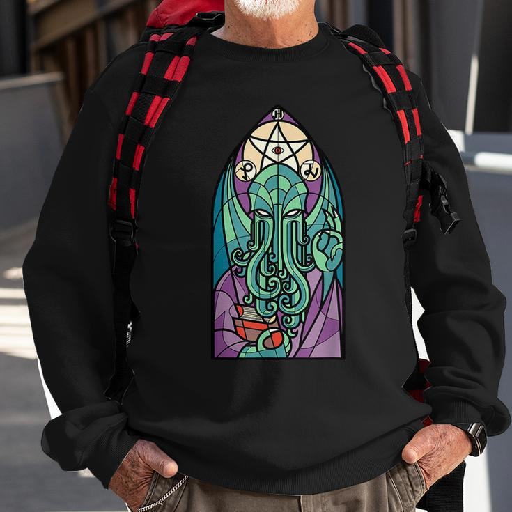 Cthulhu Church Stained Glass Cosmic Horror Monster Church Sweatshirt Gifts for Old Men