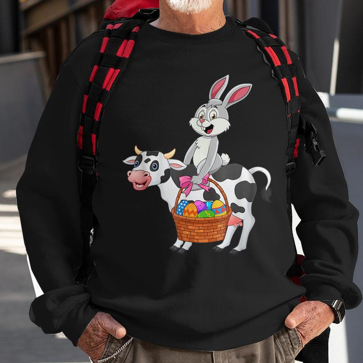 Cute Bunny Riding Cow Happy Easter Cow Lover Gifts Sweatshirt Gifts for Old Men