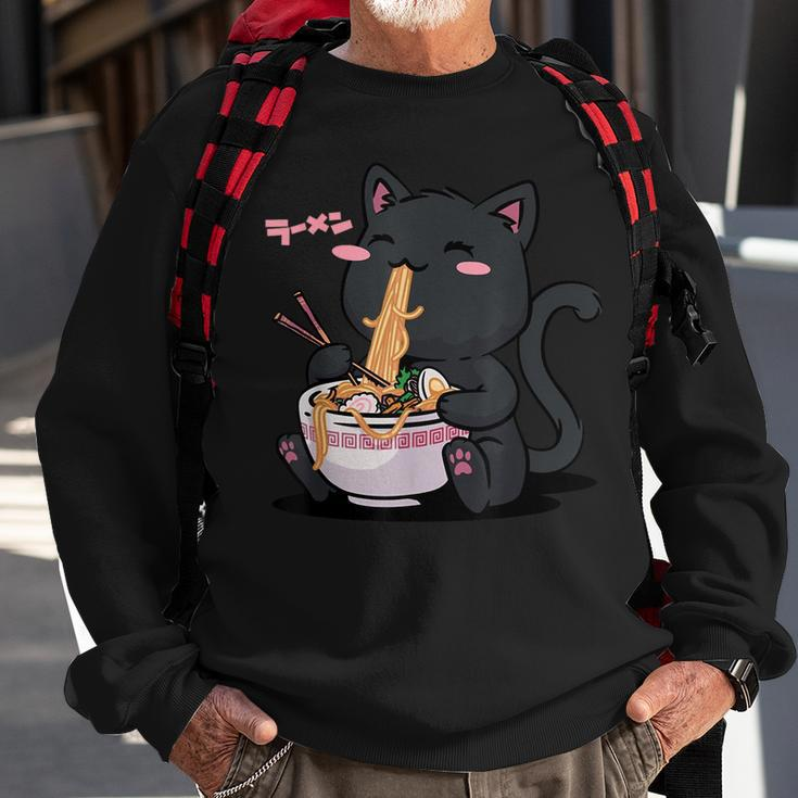 Cute Kawaii Cat Ramen Noodles Anime Black Cat Japanese Sweatshirt Gifts for Old Men