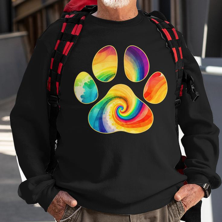Cute Tie Dye Dog Lover Paw Print Pet Owner Paw Print Tie Dye Sweatshirt Gifts for Old Men