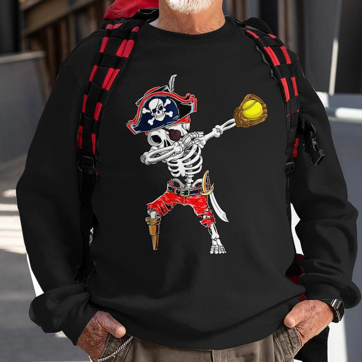Dabbing Skeleton Pirate & Softball Ball Halloween Costume Sweatshirt Gifts for Old Men