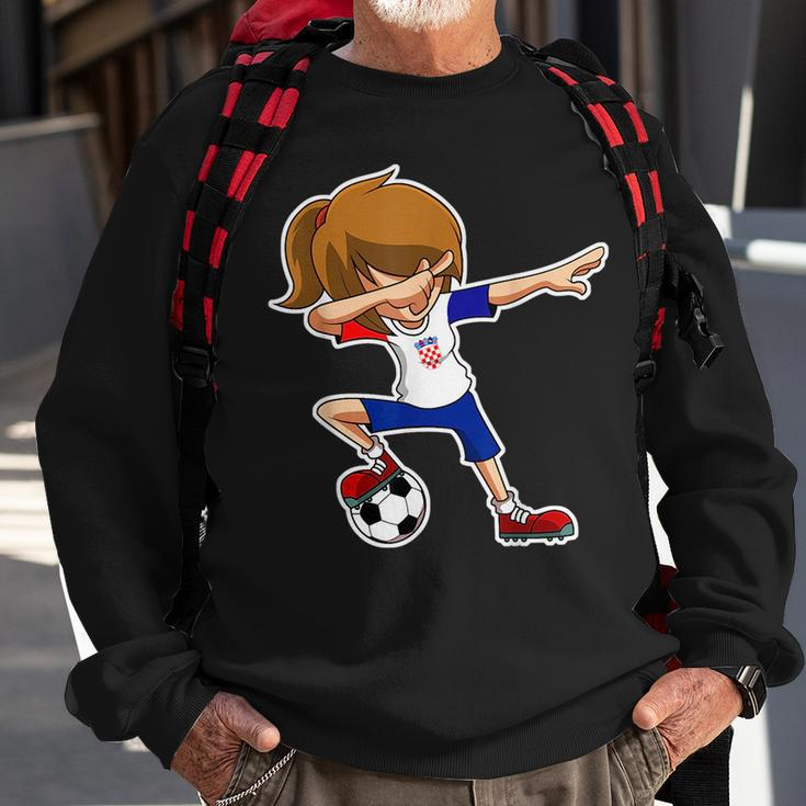 Dabbing Soccer Girl Croatia Croatian Flag Jersey Sweatshirt Gifts for Old Men