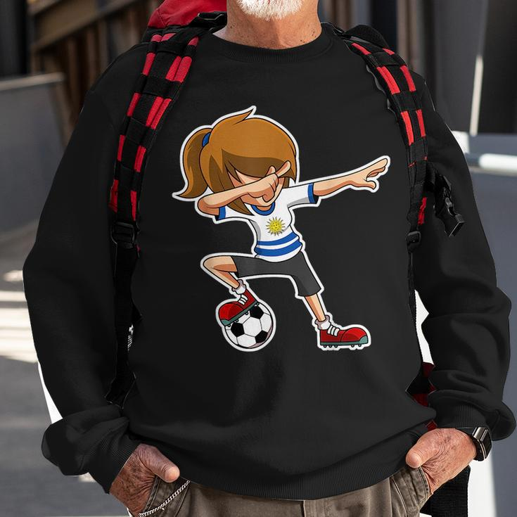 Dabbing Soccer Girl Uruguay Uruguayan Flag Jersey Sweatshirt Gifts for Old Men