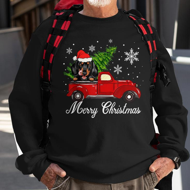 Dachshund Dog Riding Red Truck Christmas Decorations Pajama Sweatshirt Gifts for Old Men