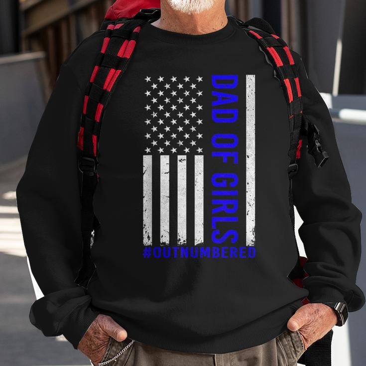Dad Of Girls Outnumbered Vintage American Flag Fathers Day Sweatshirt Gifts for Old Men