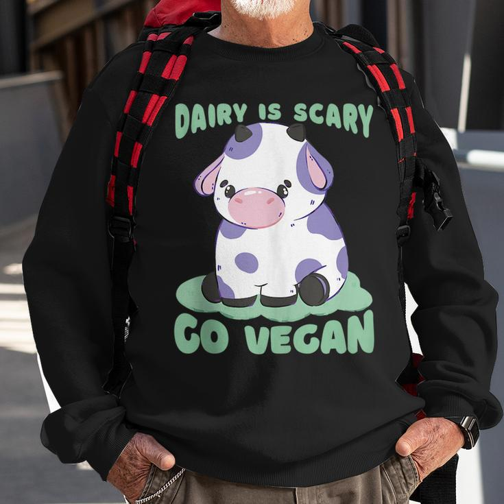 Dairy Is Scary Go Vegan Cow Lovers Hilarious Vegan Parody Sweatshirt Gifts for Old Men