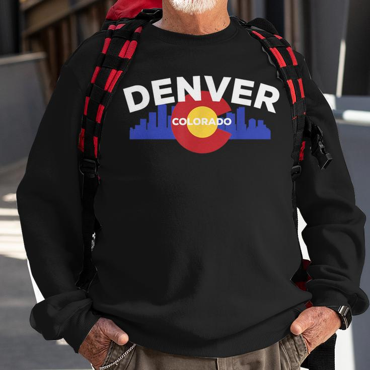 Downtown Denver Colorado Flag Skyline Sweatshirt Gifts for Old Men