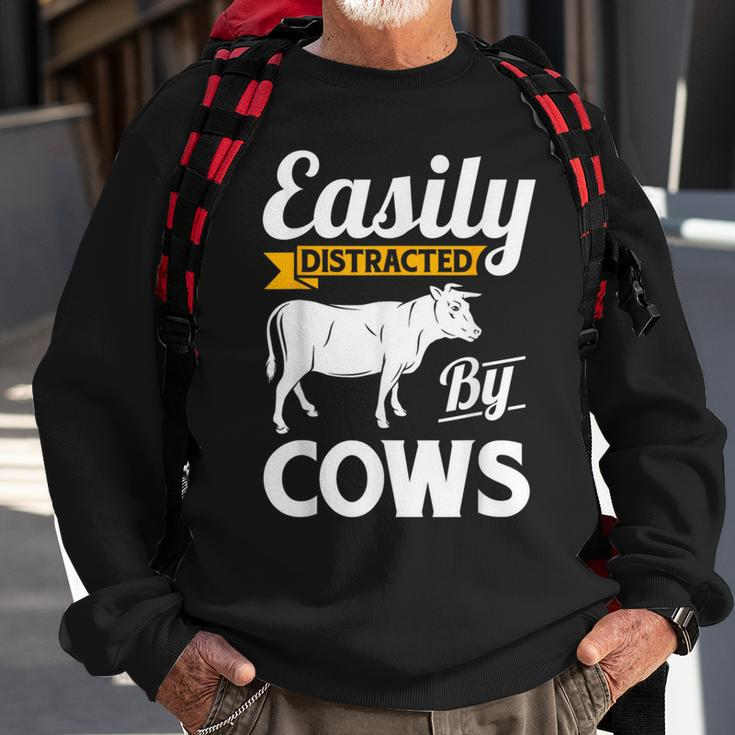 Easily Distracted By Cows Cow Famers Sweatshirt Gifts for Old Men