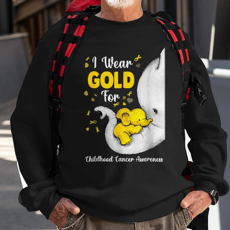 Elephant I Wear Gold Ribbon For Childhood Cancer Awareness Sweatshirt Gifts for Old Men