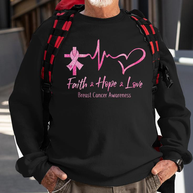Faith Hope Love Breast Cancer Awareness Ribbon Heartbeat Sweatshirt Gifts for Old Men