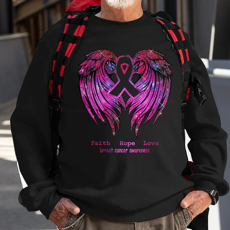 Faith Hope Love Wings Breast Cancer Awareness Back Sweatshirt Gifts for Old Men