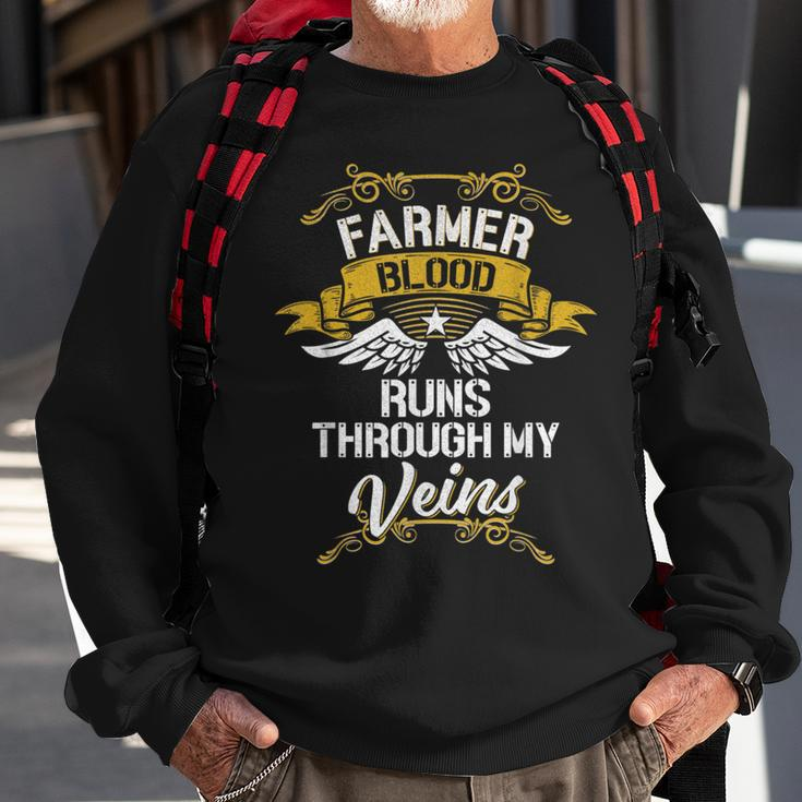 Farmer Blood Runs Through My Veins Sweatshirt Gifts for Old Men