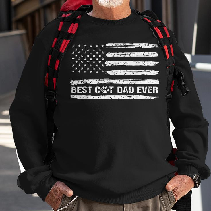 Fathers Day Best Cat Dad Ever With Us American Flag Sweatshirt Gifts for Old Men