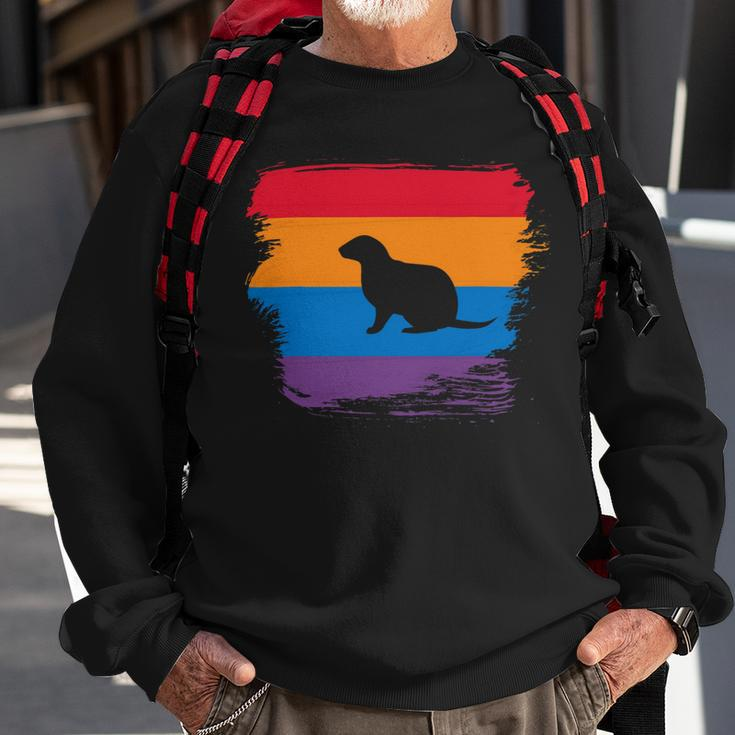 Ferret Shadow Silhouette With Colorful Flag Sweatshirt Gifts for Old Men