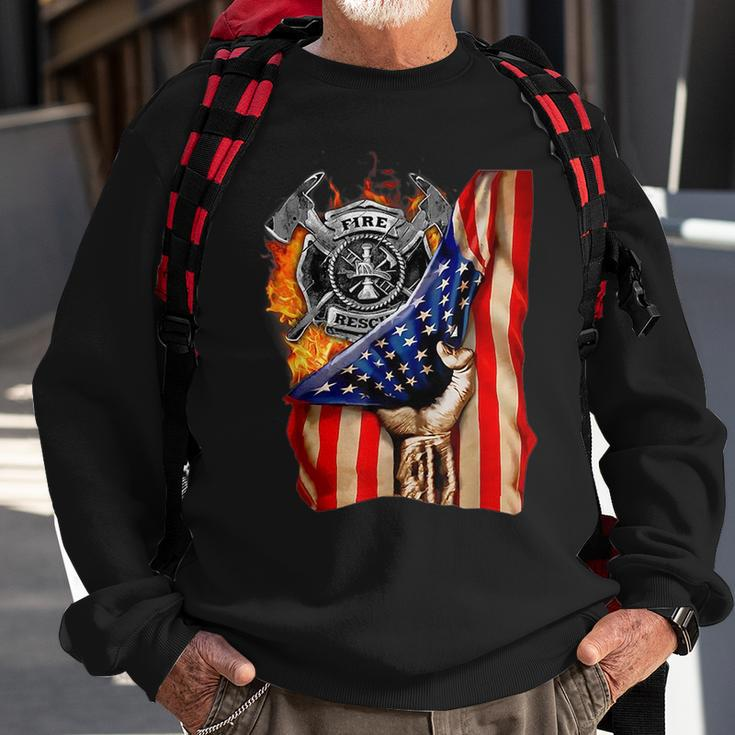 Firefighter American Flag Pride Hand Fire Service Lover Gift Sweatshirt Gifts for Old Men