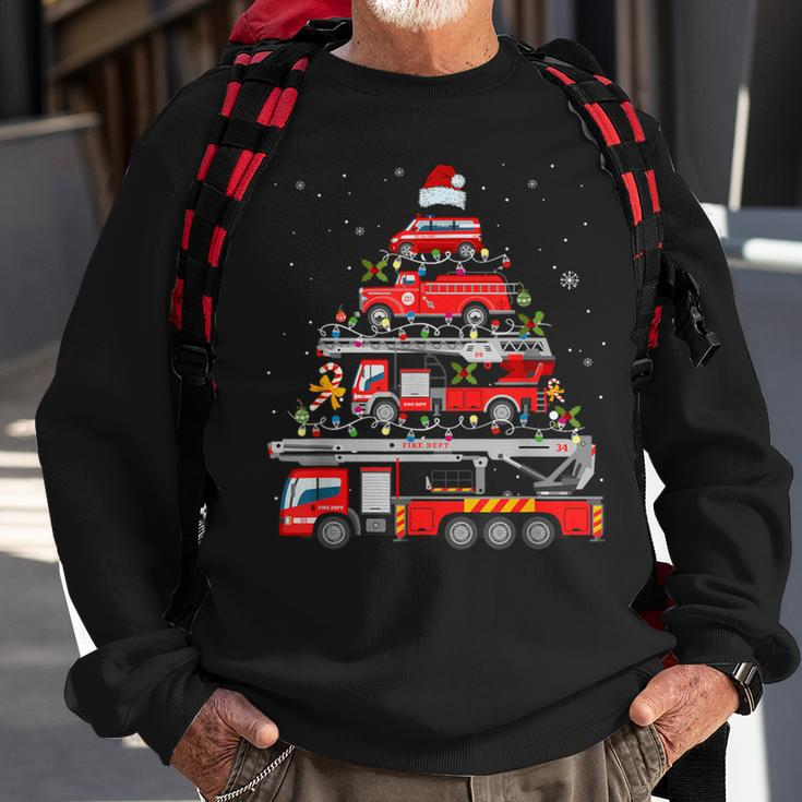Firefighter Fire Truck Christmas Tree Lights Santa Fireman Sweatshirt Gifts for Old Men